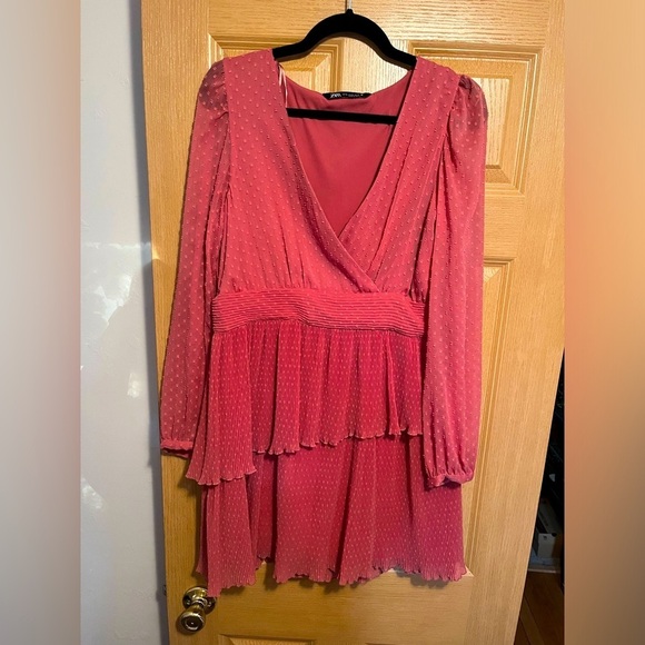 Zara Dresses & Skirts - Zara Pink Surplice Ruffle Polka Dot Mini Dress